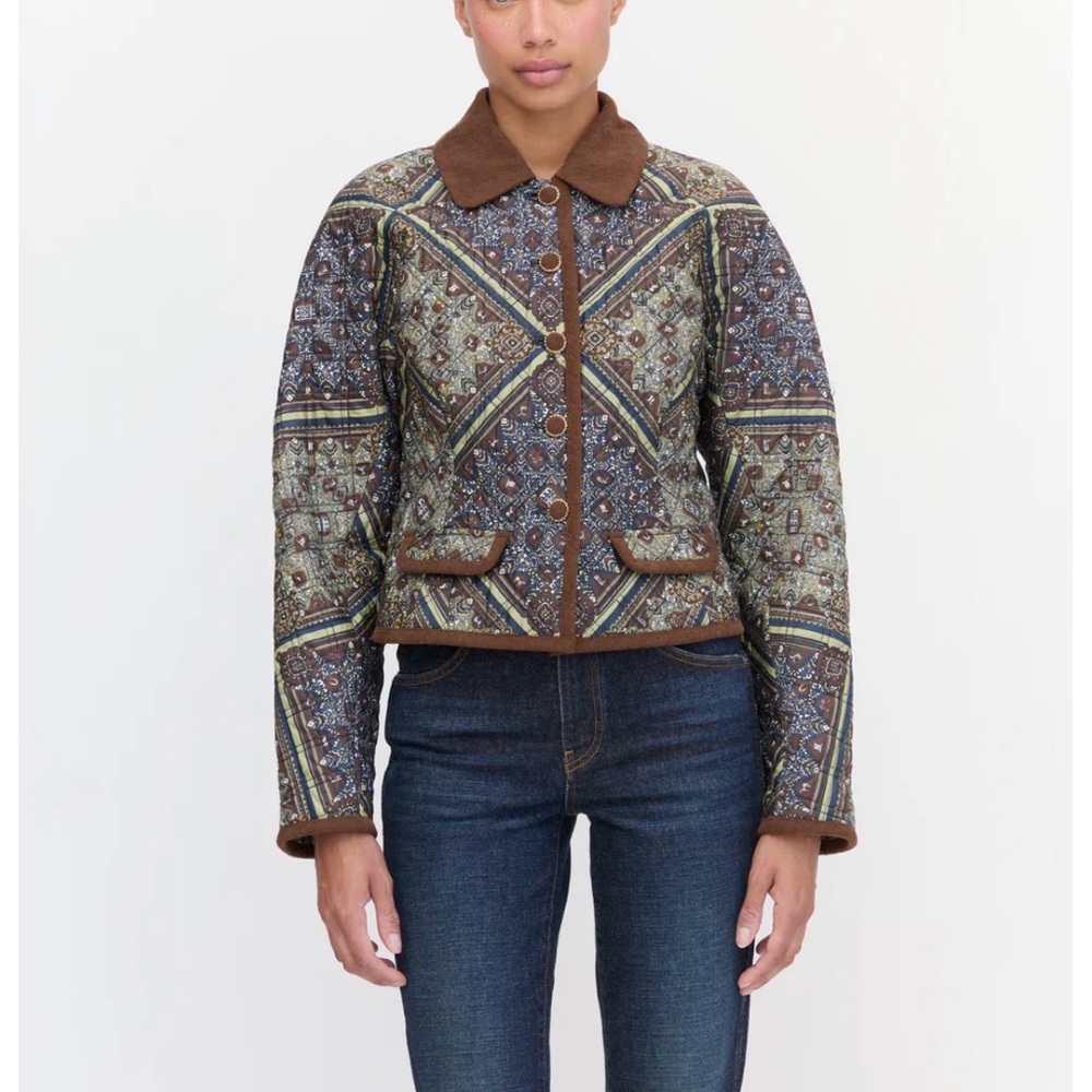 Hill house The Dax Jacket in Olive Equestrian Scarf Quilted Paisley sold out